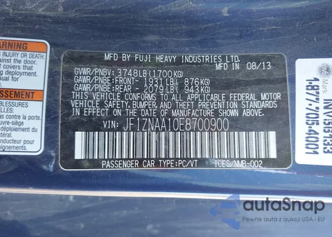 2014 Scion Fr-S из США, поврежденный, VIN JF1ZNAA10E8700900